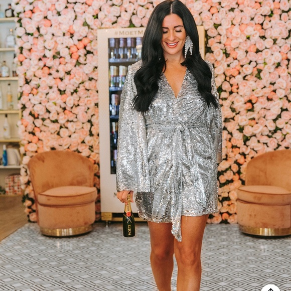 Buddy Love Lynlee Sequin Wrap Dress in Silver - Picture 1 of 1